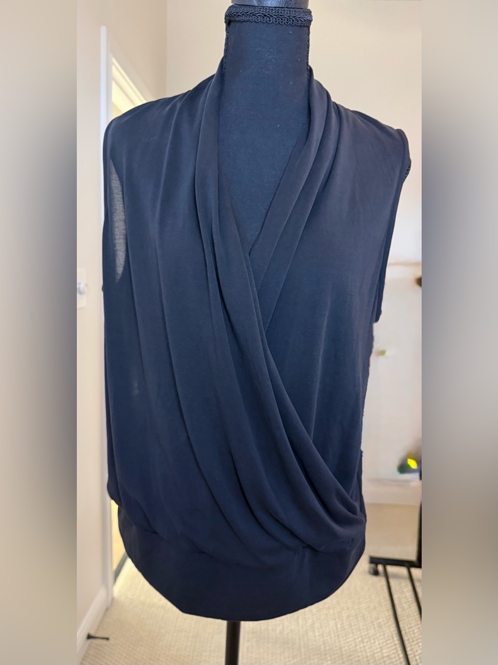 Veronica M Black Draped Cupro Surplice Tank